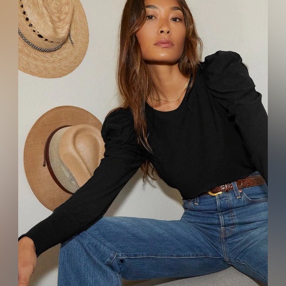 Nation LTD LARGE Romy Puff Long sleeve cotton tee in jet black - Picture 1 of 9